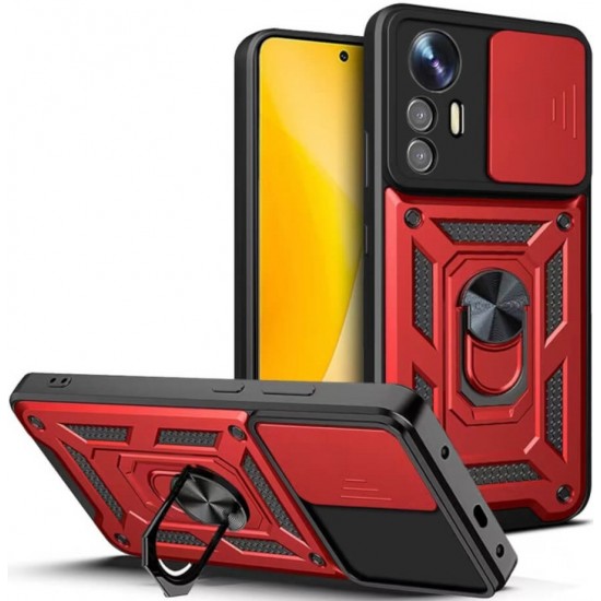 Bodycell Armor Slide - Ανθεκτική Θήκη Xiaomi 12 Lite με Κάλυμμα για την Κάμερα & Μεταλλικό Ring Holder - Red