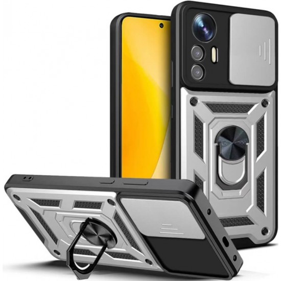 Bodycell Armor Slide - Ανθεκτική Θήκη Xiaomi 12 Lite με Κάλυμμα για την Κάμερα & Μεταλλικό Ring Holder - Silver